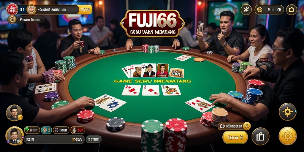 Tampilan gameplay Poker menegangkan di FUJI66 dengan banyak pemain aktif.