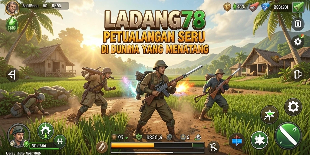 Tangkapan layar utama LADANG78 menunjukkan aksi petualangan yang menegangkan.