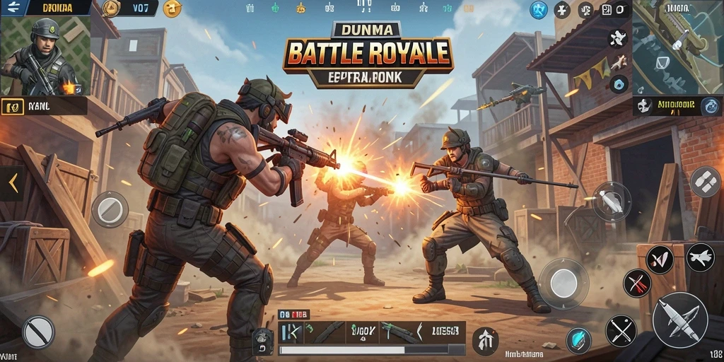 Screenshot V07 menampilkan aksi seru dalam pertandingan Battle Royale.