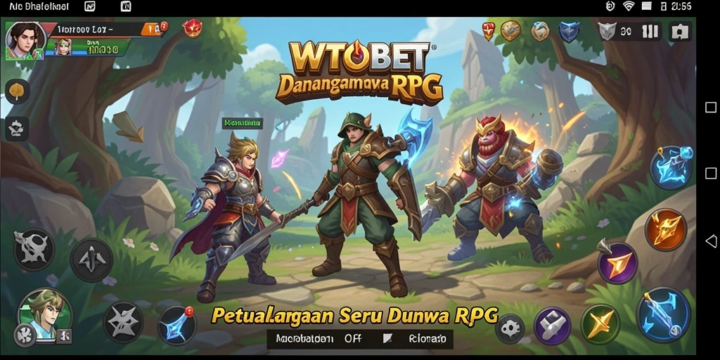 Screenshot utama WTOBET menampilkan pertarungan epik di dunia RPG.